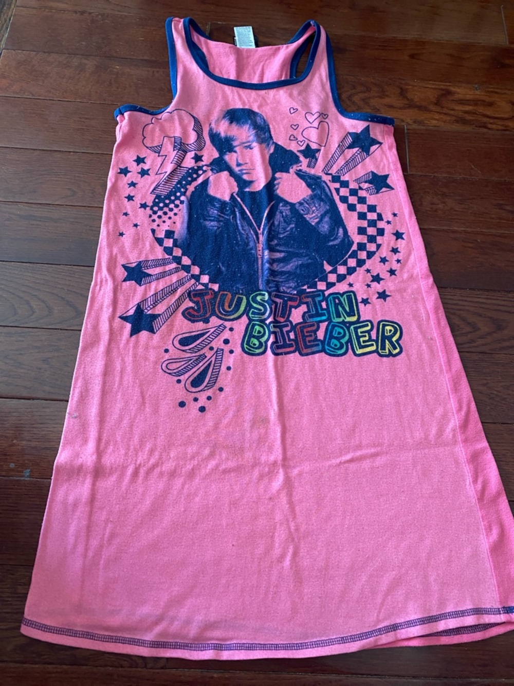 Justin Bieber Pink and Navy Graphic Tank Dress